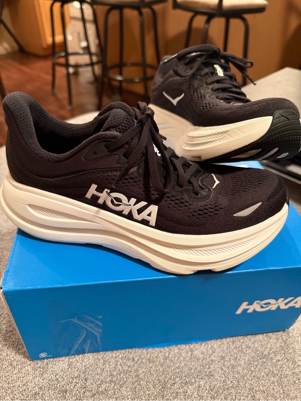 Hoka Women's Black and White Cushion Running Shoes